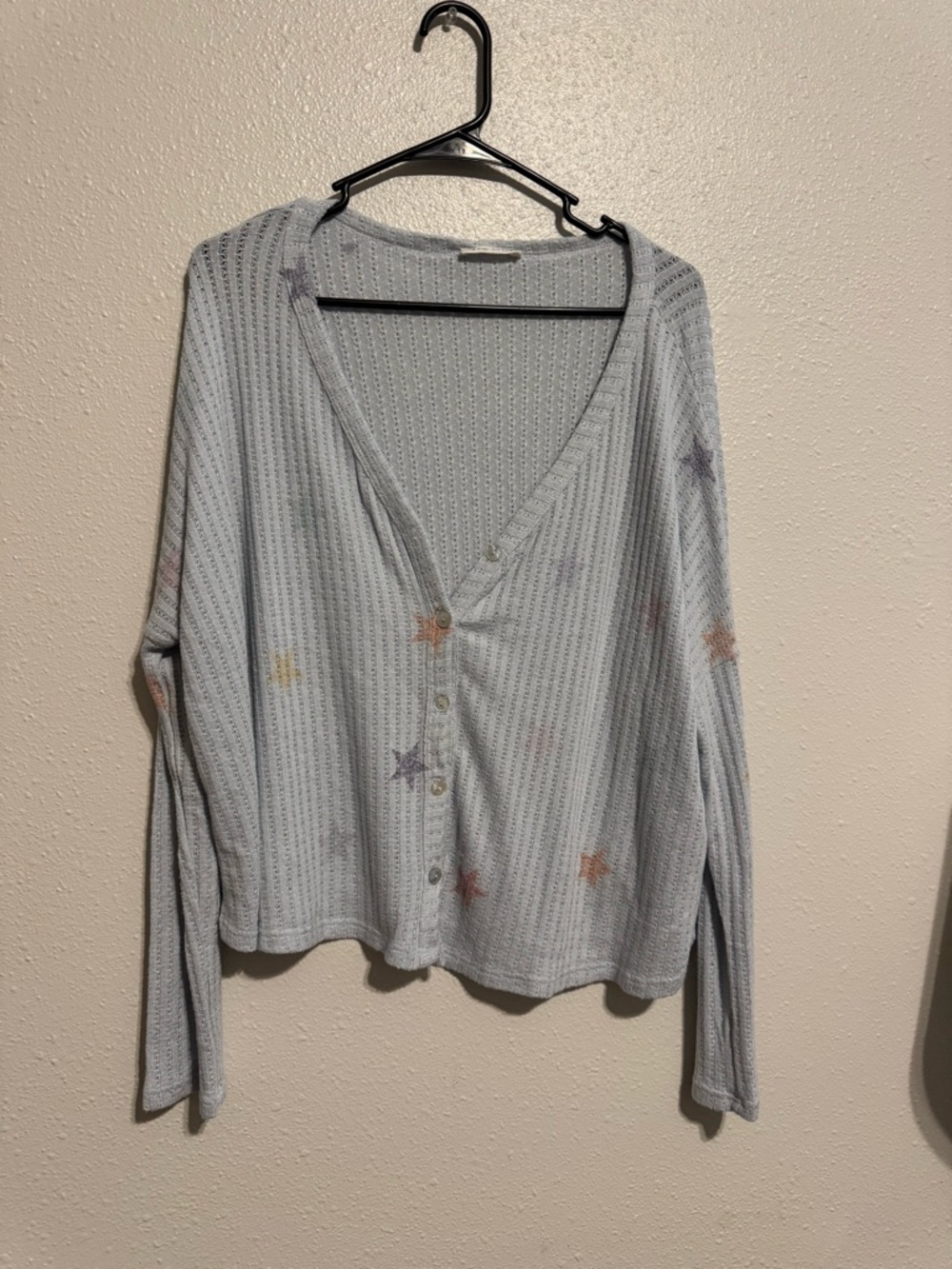 Light Blue Star Print Button Cardigan